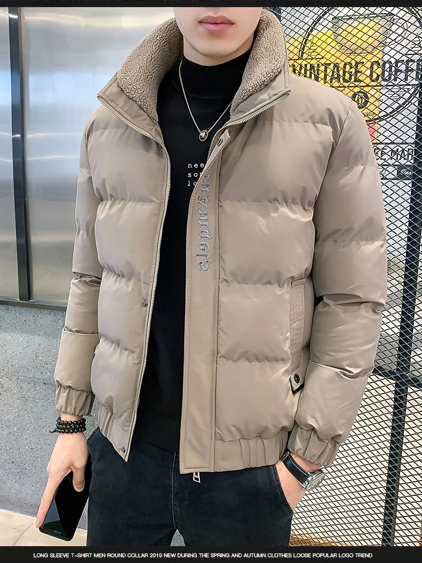 Men's Winter Jacket - Thick, Warm & Stylish with Zippered Cuffs and Pockets, Black, Casual Loose Fit for Cold Weather, Winter Clothes