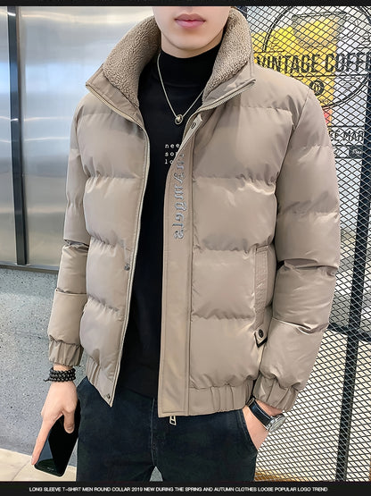 Men's Winter Jacket - Thick, Warm & Stylish with Zippered Cuffs and Pockets, Black, Casual Loose Fit for Cold Weather, Winter Clothes