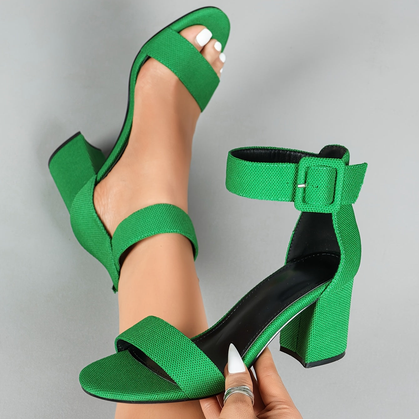 Women's Open Toe High Block Heel Sandals with Adjustable Ankle Strap
