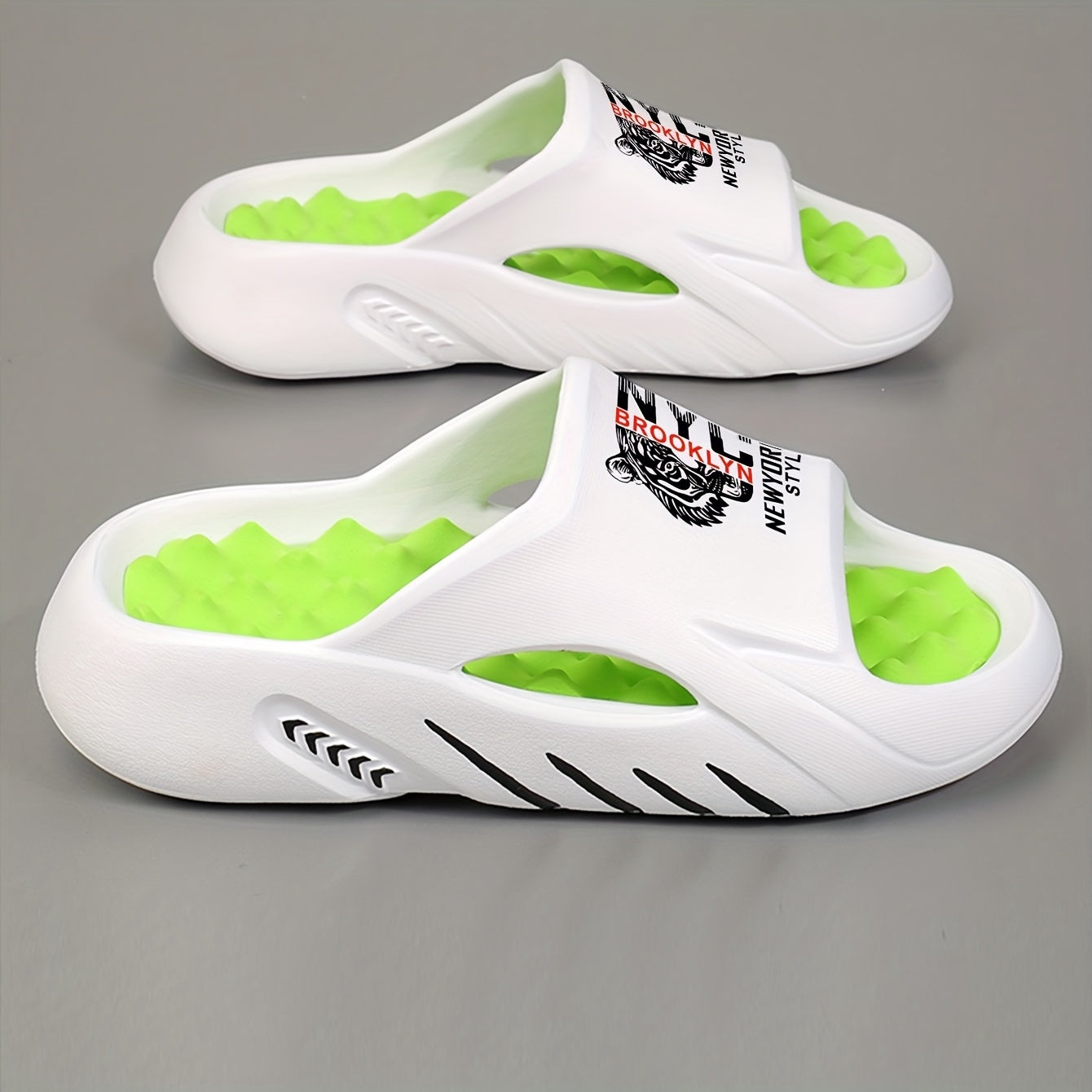 Men's Fashion Cartoon Print Lightweight Indoor Slippers, Trendy Unisex Couple Daily Casual Sports and Beach Vacation Shoes, Wear-Resistant EVA Structure Suitable for Multiple Scenarios, Casual Shoe Style, Soft Cushioning, Ver - ayq