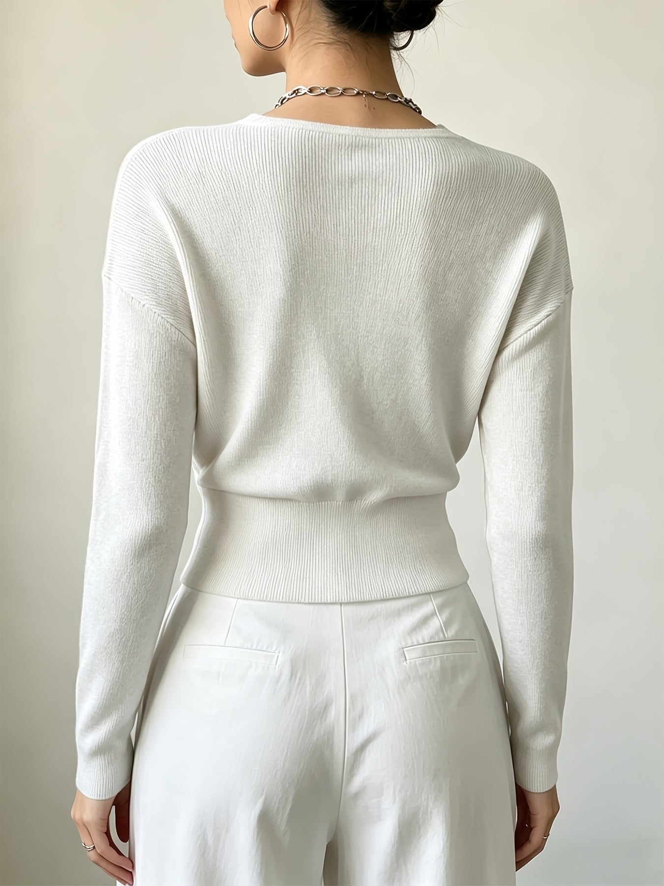 Women's Elegant Cross-Collar V-Neck Pullover Knitwear for Fall/Winter