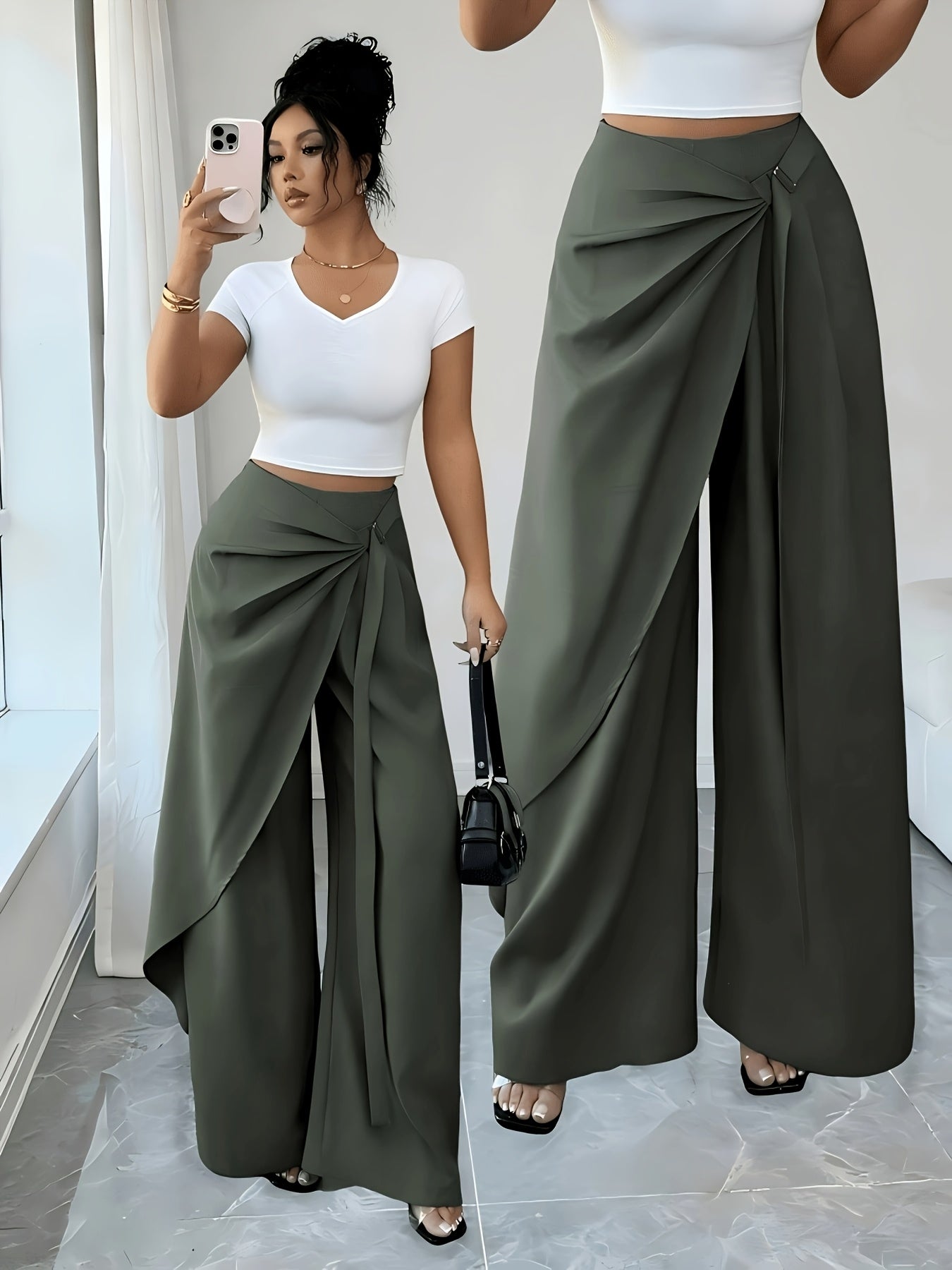 Women's Elegant Wide-Leg Summer Trousers in Solid Color