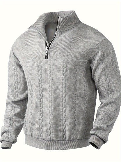Cross-Border American Retro Casual Stand-Up Collar Zip-Up Loose Knitted Heavyweight Patchwork Jacquard Long-Sleeve Sweatshirt for Autumn And