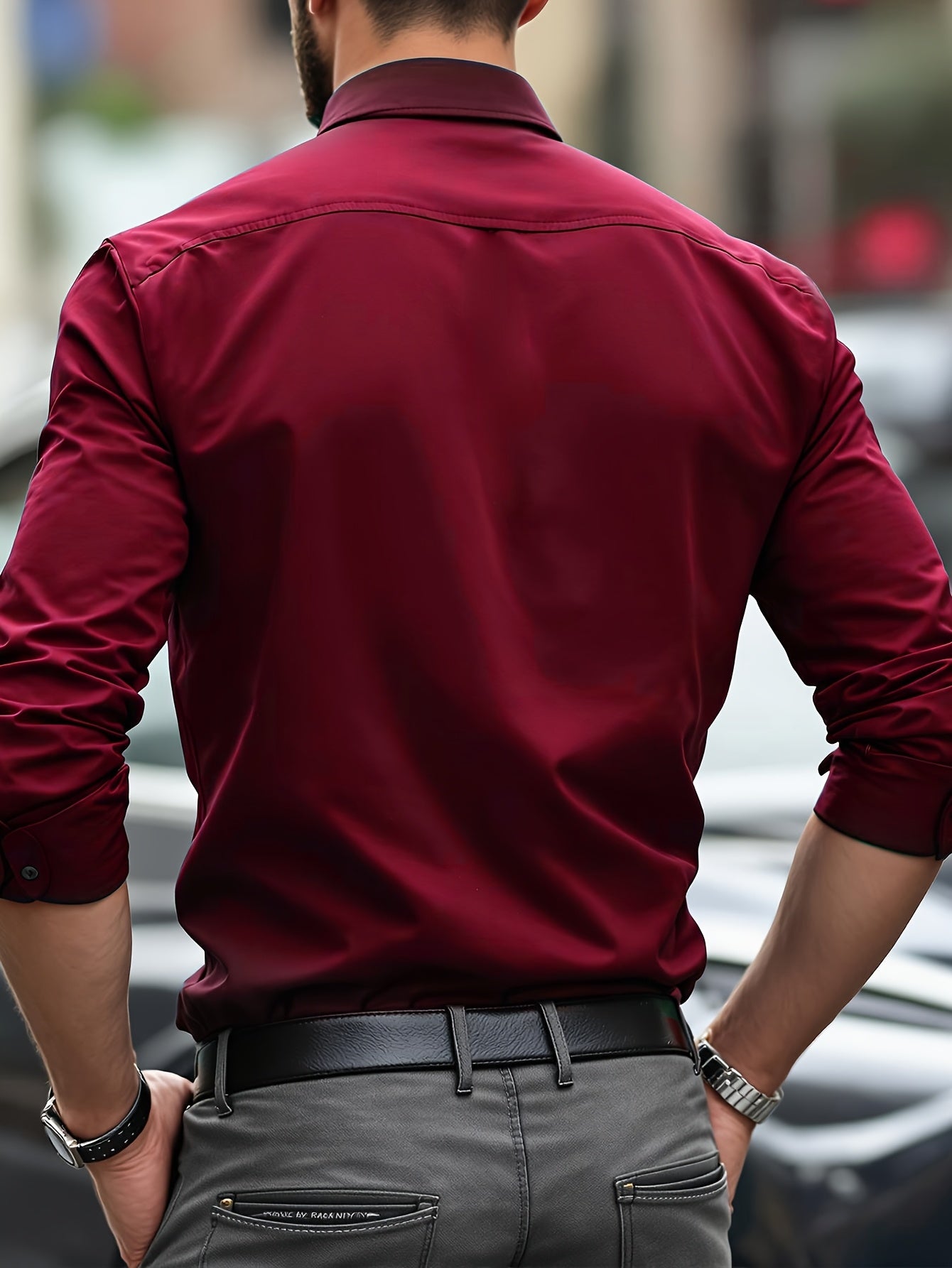 Men's Solid Color Slim Fit Shirt with Lapel Collar for All Seasons