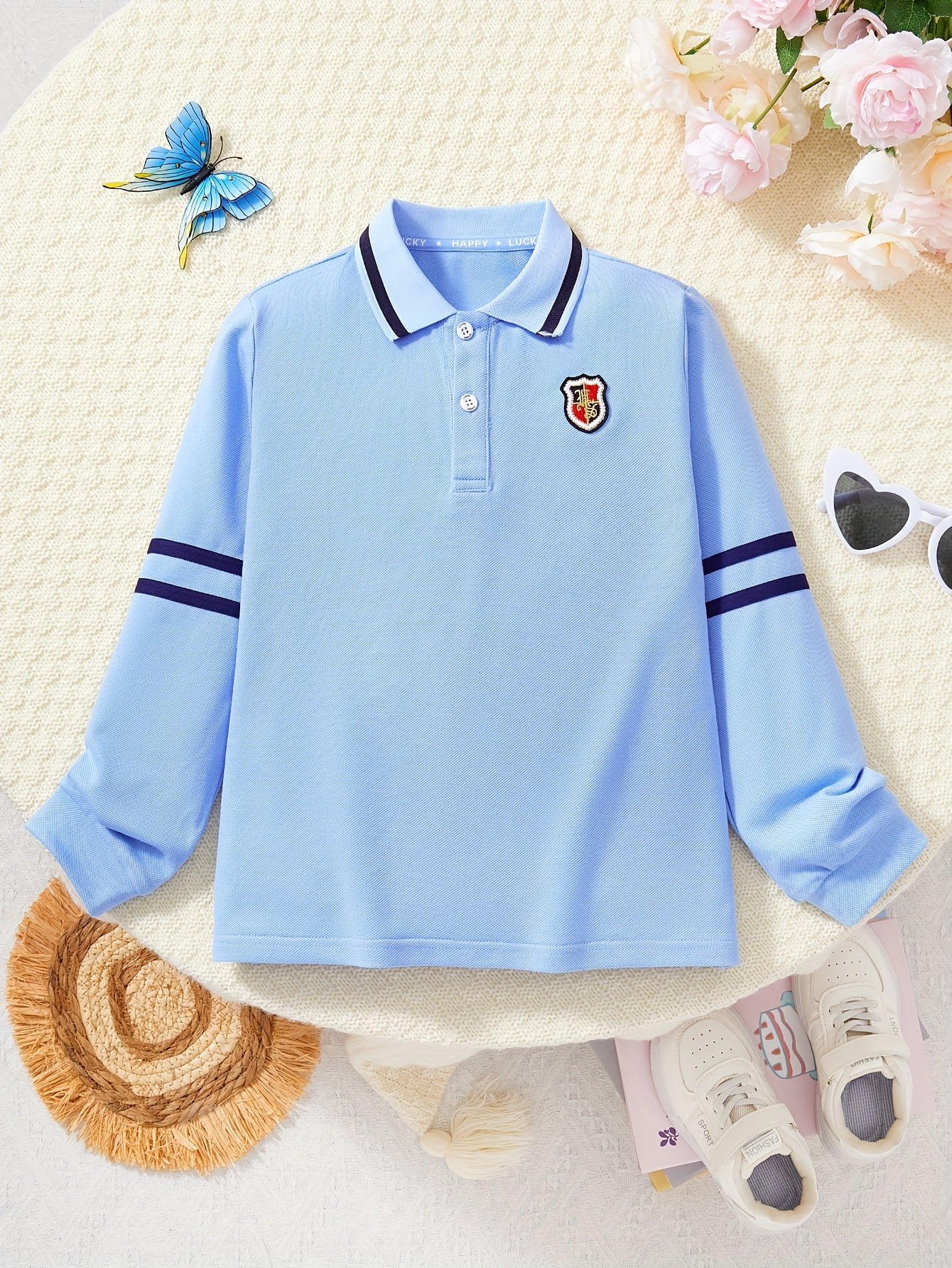 Boys' Long-Sleeve Lapel Cotton T-Shirt for School Uniforms