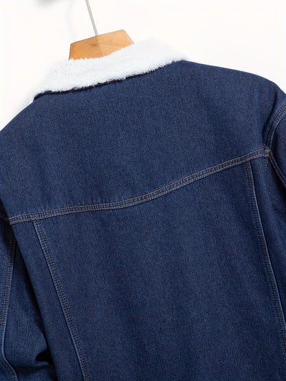 Men's Casual Warm Fleece Lined Denim Jacket, Chic Street Style Button Up Jacket for Fall Winter