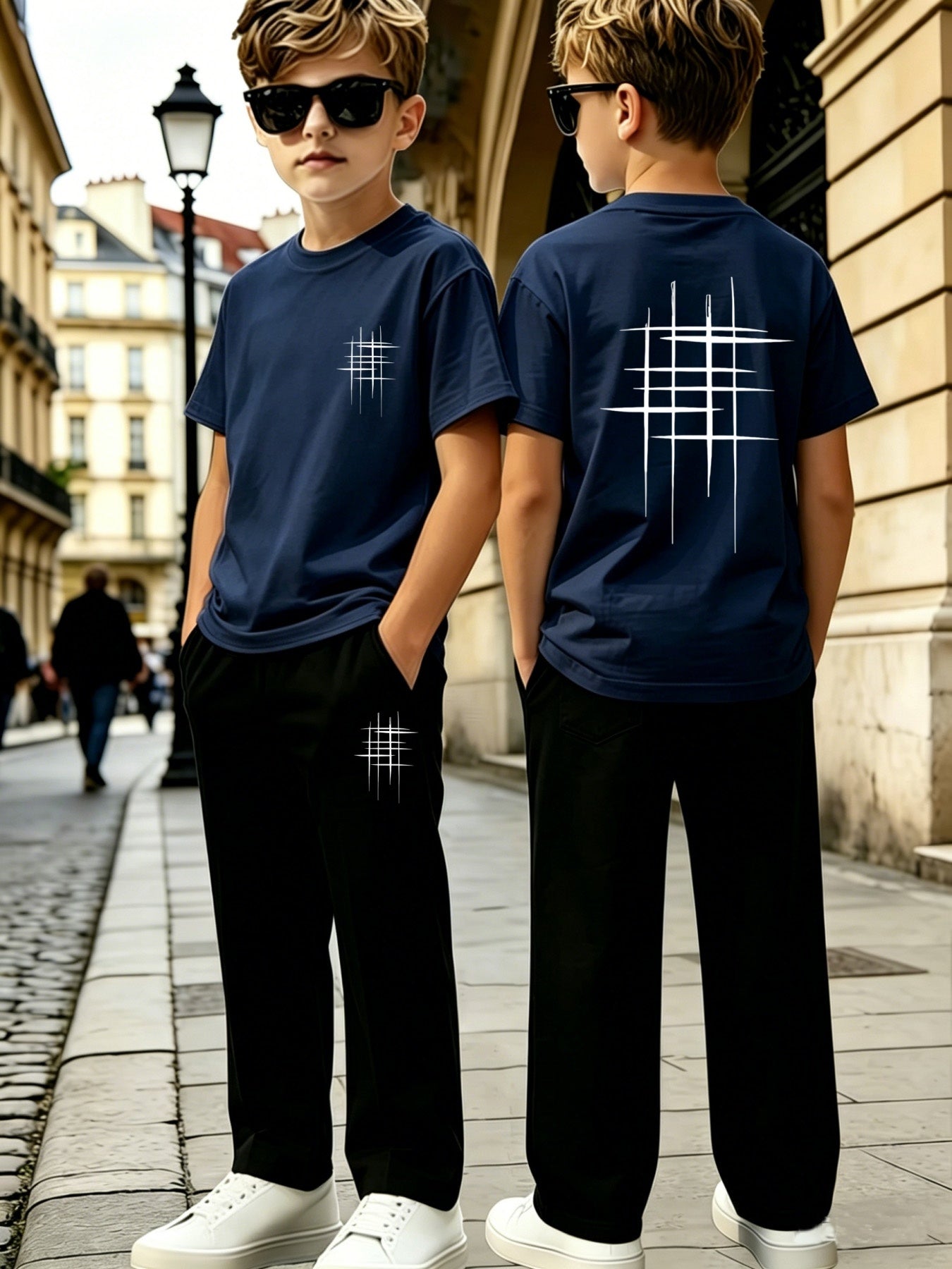 Boys' Casual Geometric Print Short Sleeve & Pants Set