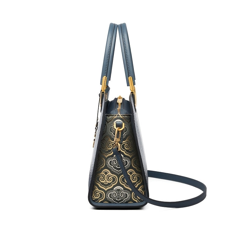Black Crocodile Pattern Leather Handbag for Women, Large Capacity