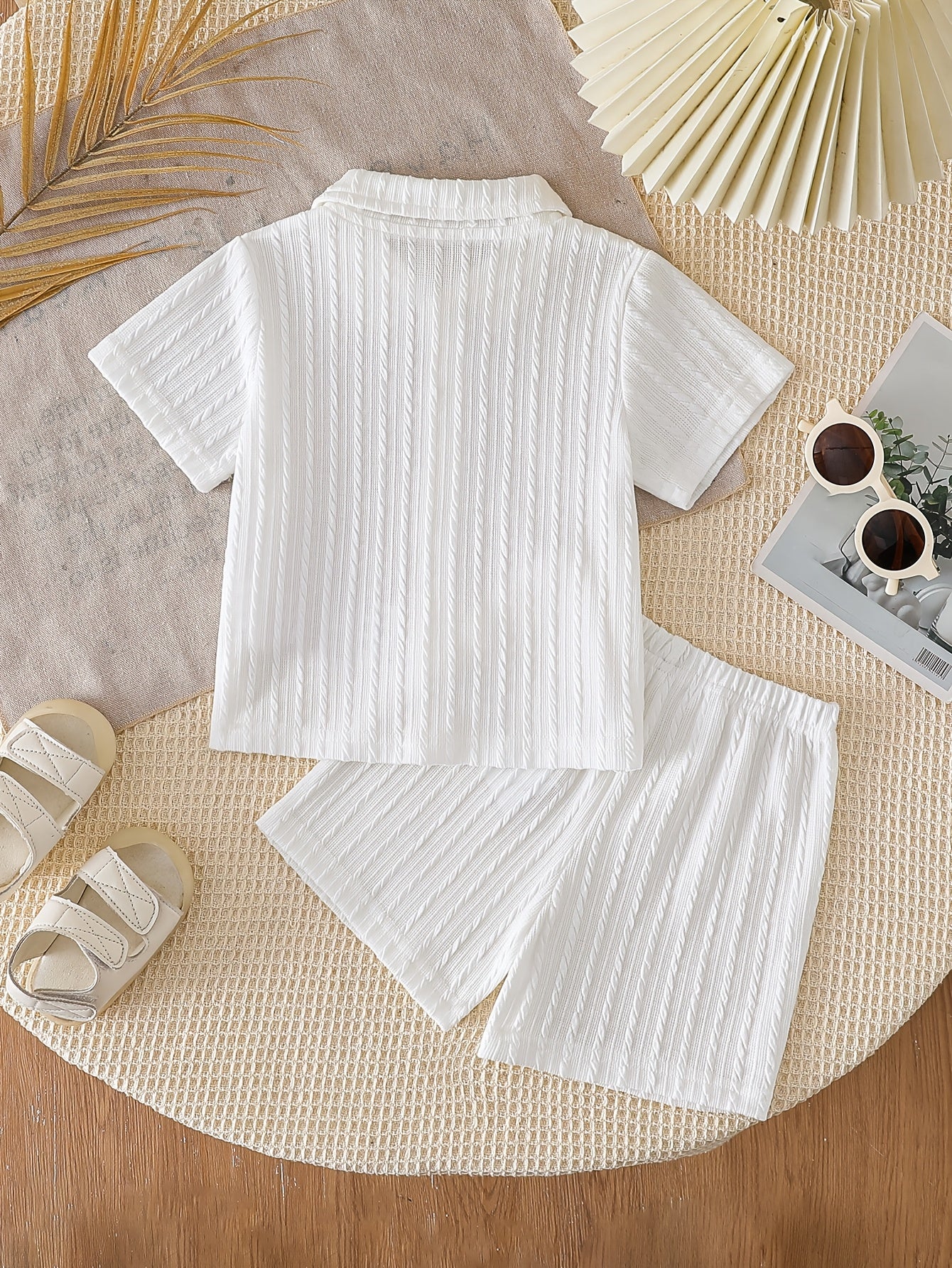 Boys' Summer Striped Waffle Knit Shirt & Shorts Set
