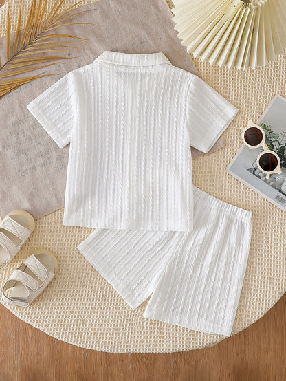 Boys' Summer Striped Waffle Knit Shirt & Shorts Set