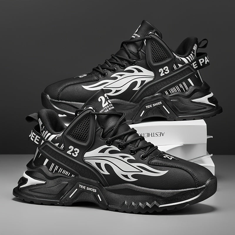 Men's Sports Casual Shoes Spring/Summer New Thick-Soled Anti-Slip PU Running Shoes Fashionable Versatile Outdoor Travel Shoes