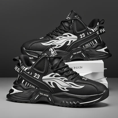 Men's Sports Casual Shoes Spring/Summer New Thick-Soled Anti-Slip PU Running Shoes Fashionable Versatile Outdoor Travel Shoes