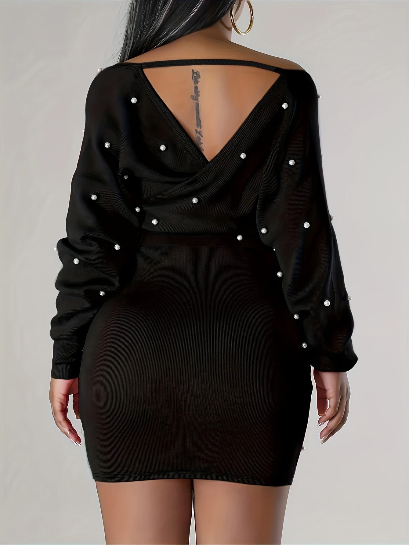 Women'S Clothing: Off-Shoulder Dress with Long Sleeves And Beaded Bodycon Style