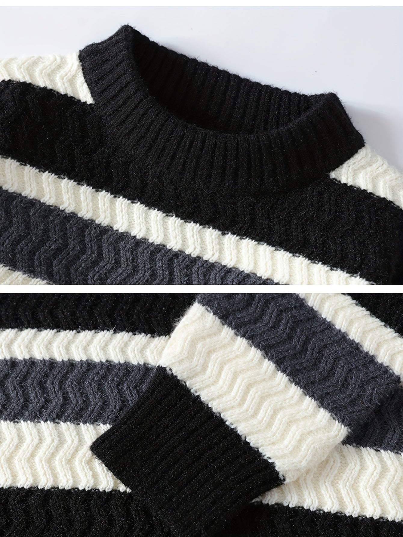Men'S Thick Warm Sweater - Long Sleeve Round Neck Pullover with Vertical Stripes in Green/ - Cozy Fall/Winter Sweater for Everyday & Formal Outfits, Knit, Winter Clothing, Classic Knitwear, Ribbed Texture, Casual Wear, Stylis