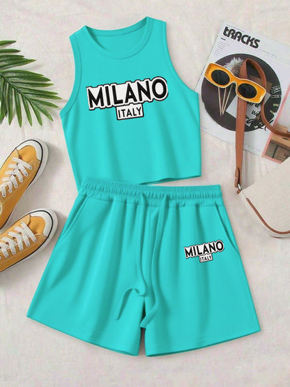 Casual Women's Two-Piece Set with Printed Top & Shorts