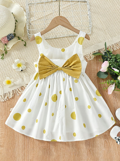 Girls' Cute White Cotton Polka Dot Spaghetti Strap Dress