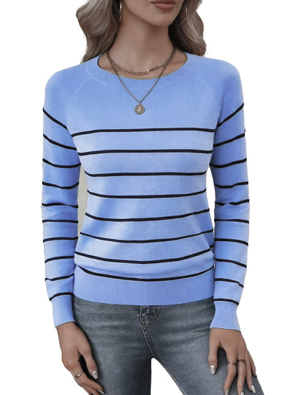 Women's Casual Striped Round Neck Pullover Sweater