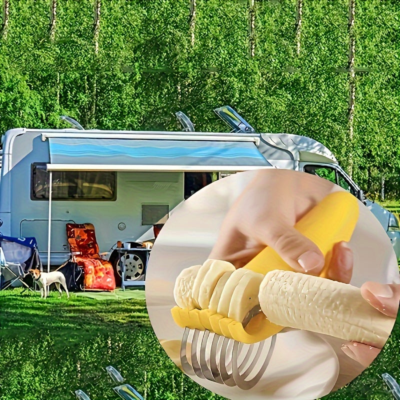 Premium Banana & Cucumber Slicer Pro - Sharp Stainless Steel Blade, Manual Handheld Slicer with Ergonomic Yellow Plastic Handle - Dishwasher Safe, Rust-Resistant & BPA-Free for Healthy Snacks, Meal Prep, Home & Professional K