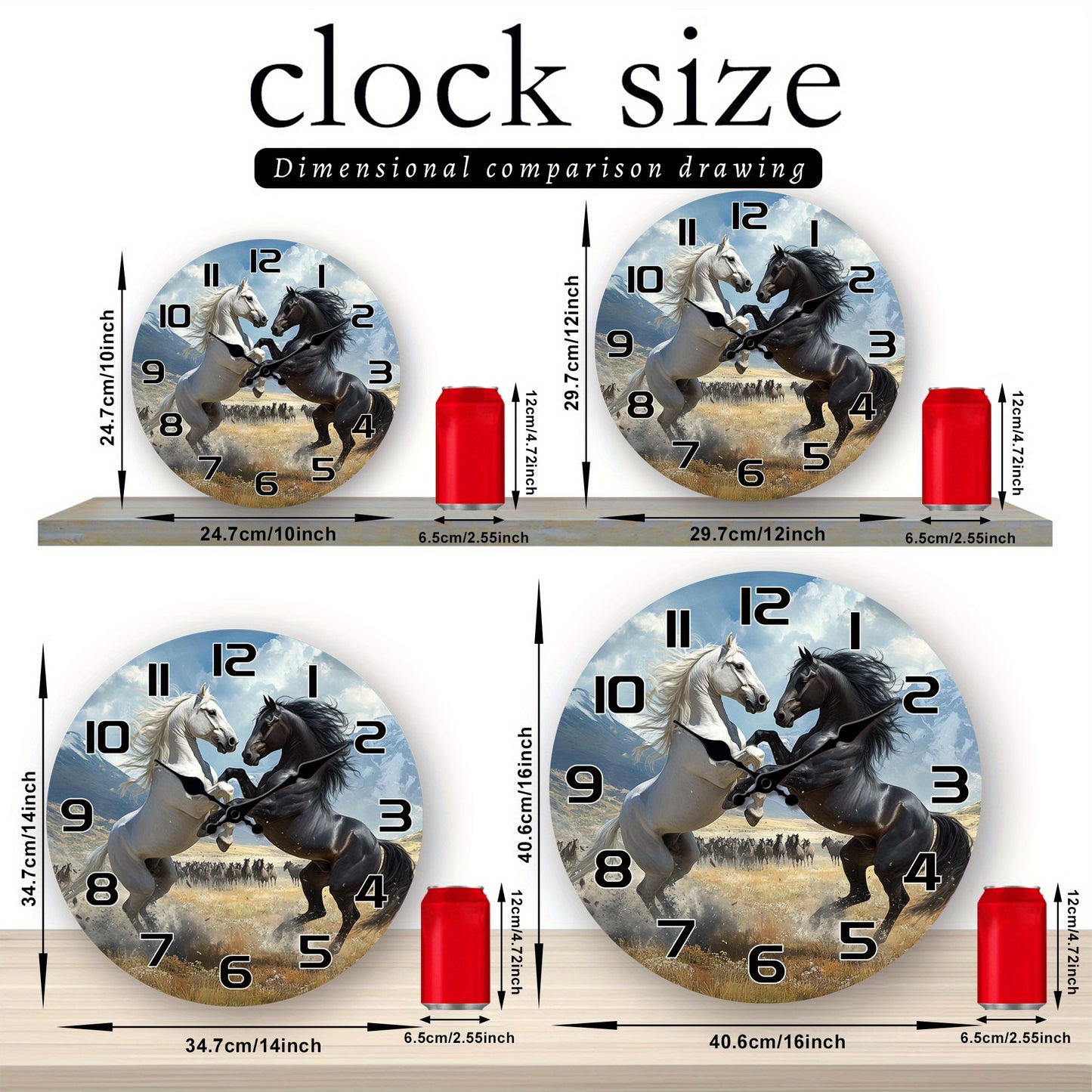 A Wooden Wall Clock with a Fantasy Theme Featuring a Design of Two Horses Facing Each Other, a Silent Clock Suitable for Decorating Living Rooms, Bedrooms, Kitchens, And Offices, Making It an Exciting Gift for Birthdays And H
