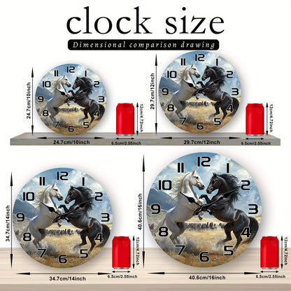 A Wooden Wall Clock with a Fantasy Theme Featuring a Design of Two Horses Facing Each Other, a Silent Clock Suitable for Decorating Living Rooms, Bedrooms, Kitchens, And Offices, Making It an Exciting Gift for Birthdays And H