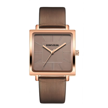 Women's Quartz Watch with Calfskin Strap and Minimalist Square Case
