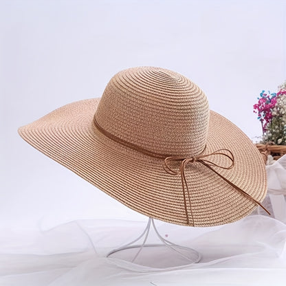 Women’s Wide Brim Straw Sun Hat with Bowknot for Summer