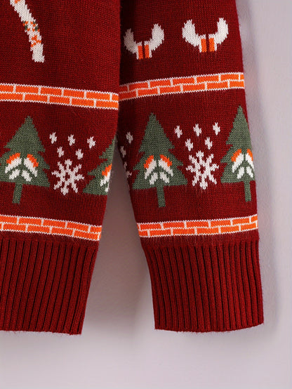 Boys' Sweater Christmas Autumn Winter Casual Fashion Sweet Romantic Loose Comfortable Round Neck Pullover Suitable for Daily Wear, Vacation, and School Knitwear