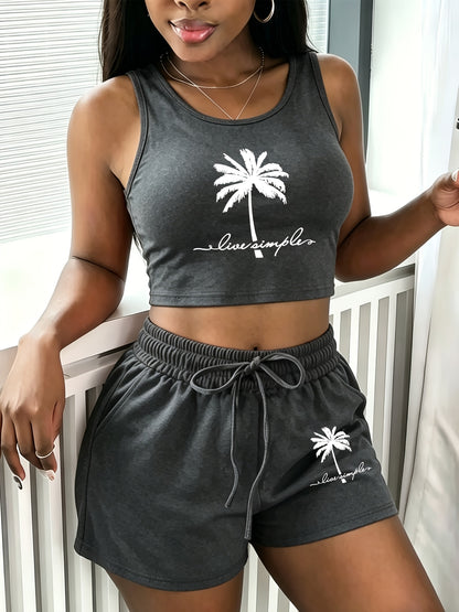 Casual Printed Two-Piece Set with Vest and Shorts