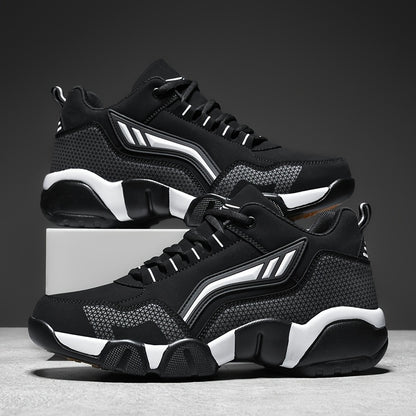 Men's Casual Sporty Sneakers - High Quality PU Upper, Non-Slip Rubber Sole with Cushioned Comfort  Inner Arch Support, Low-Top Lace-Up Design for All-Day Wear (Black/White) - Spring/Fall/Winter Seasonal Versatility, Comforta