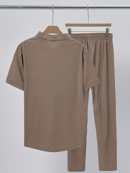 Men's Casual Fashion Short-Sleeve Zip-Up Suit, Suitable for All Seasons - ayq