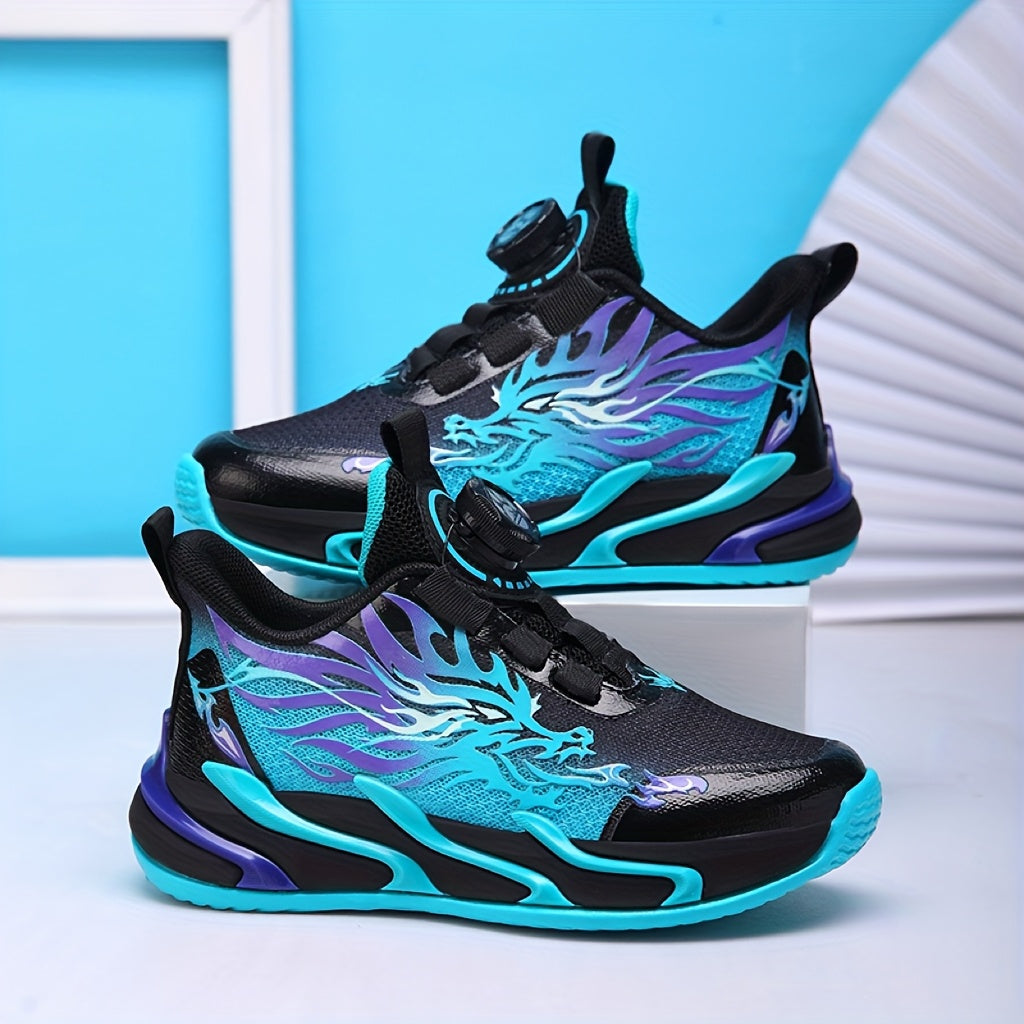 2025 Spring Autumn New Boys Running Shoes, Low Top Fabric Upper, EVA Sole, Fabric Insole, Striped Pattern, Rotary Buckle Closure, Breathable, for Boys, Middle School Students, Small and Medium Size