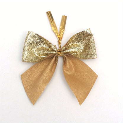 60pcs Elegant Red & Golden Glitter Mini Bows with Golden Ribbon - Durable Polyester Christmas Tree Decorations, Wreaths, Gift Wrapping, Crafts - Shiny Glossy Bows with Sharp Tip for DIY, Party Decorations, Holiday Ornaments (