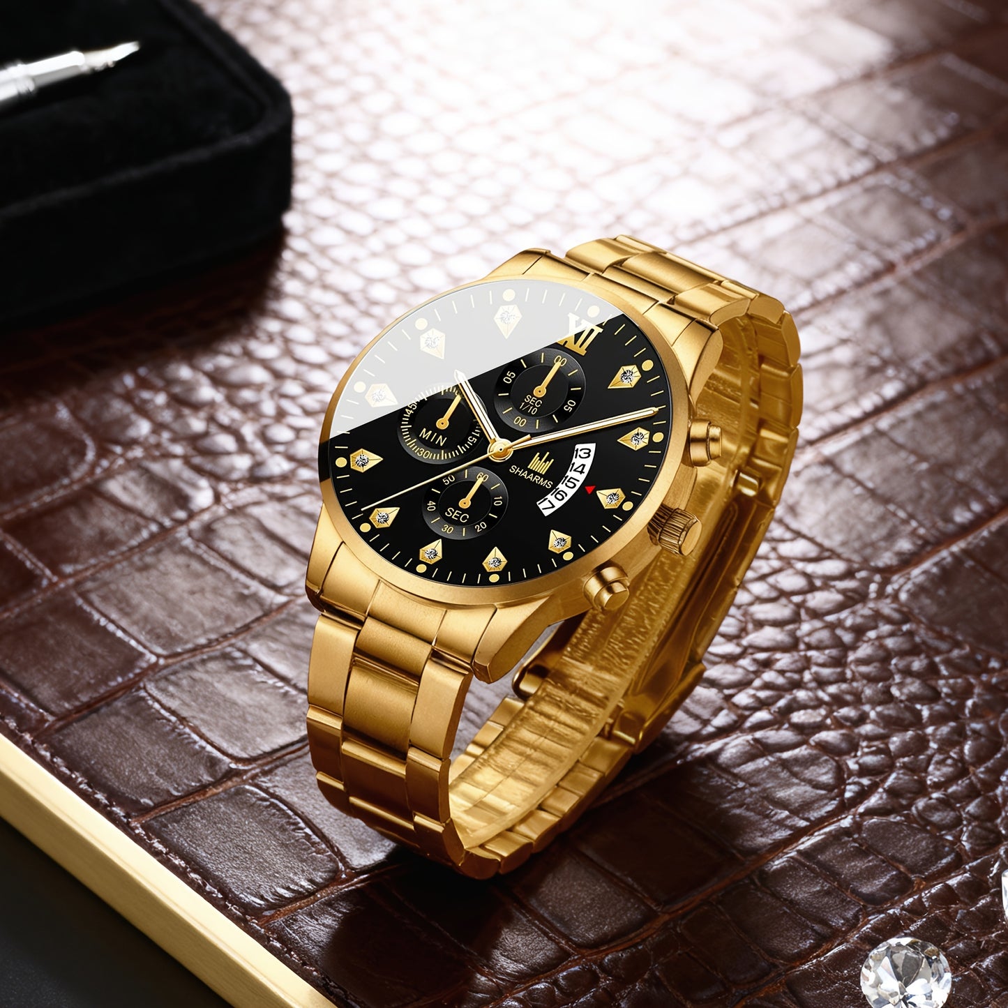 3pcs Men's Fashion High-End Quartz Watch + Business Casual Wallet and Versatile Glasses Combo Set, Perfect Gift for Friends on Holidays and Birthdays, Men's Gift