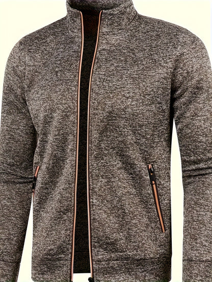 Men'S Casual Windbreaker Jacket with Lapel Collar, Full Zip - Non-Stretch Fabric, Regular Fit, Solid Color, Chain Detail, Woven - Fall/Winter Collection, Perfect Gift