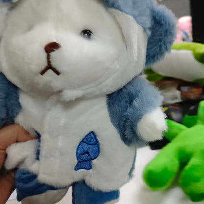 Cute White Teddy Bear Plush Toy with Blue and White Outfit | Soft Stuffed Doll with Coat and Shoes, Creative Gift, Home Decor, Game Filled Animal Series