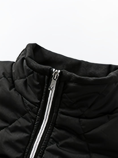 Men'S Lightweight Quilted Jacket - Solid Color Stand Collar Winter Coat with Pockets, Casual Regular Fit for Cold Weather, Versatile Outerwear, Durable Outerwear