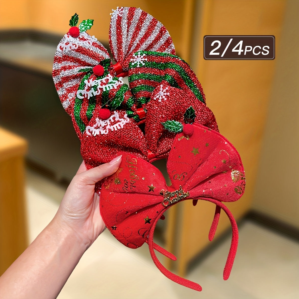 2/4pcs Women'S Christmas Bow Headbands, Sweet and Cute Style, Festive Hair Accessories for Holiday Parties, School Supplies, Autumn Decorations, Christmas Gifts, Christmas Ornaments