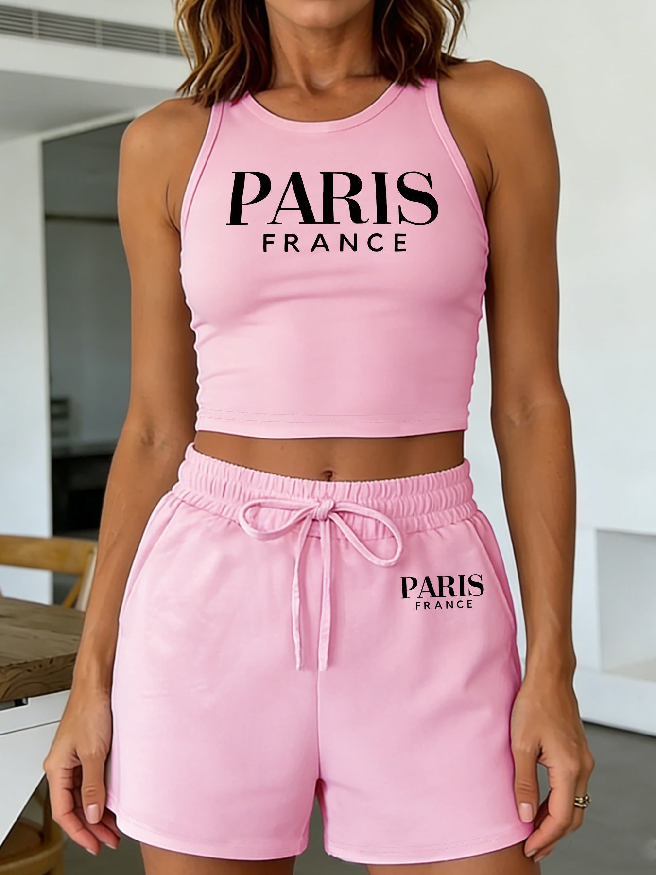 Casual Women's Two-Piece Vest and Shorts Set with Pattern Print