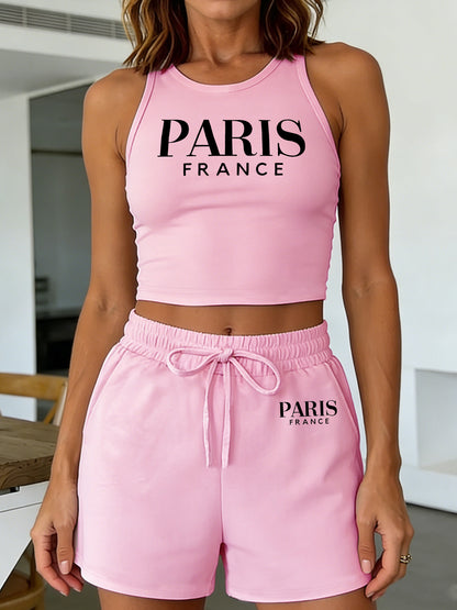 Casual Women's Two-Piece Vest and Shorts Set with Pattern Print