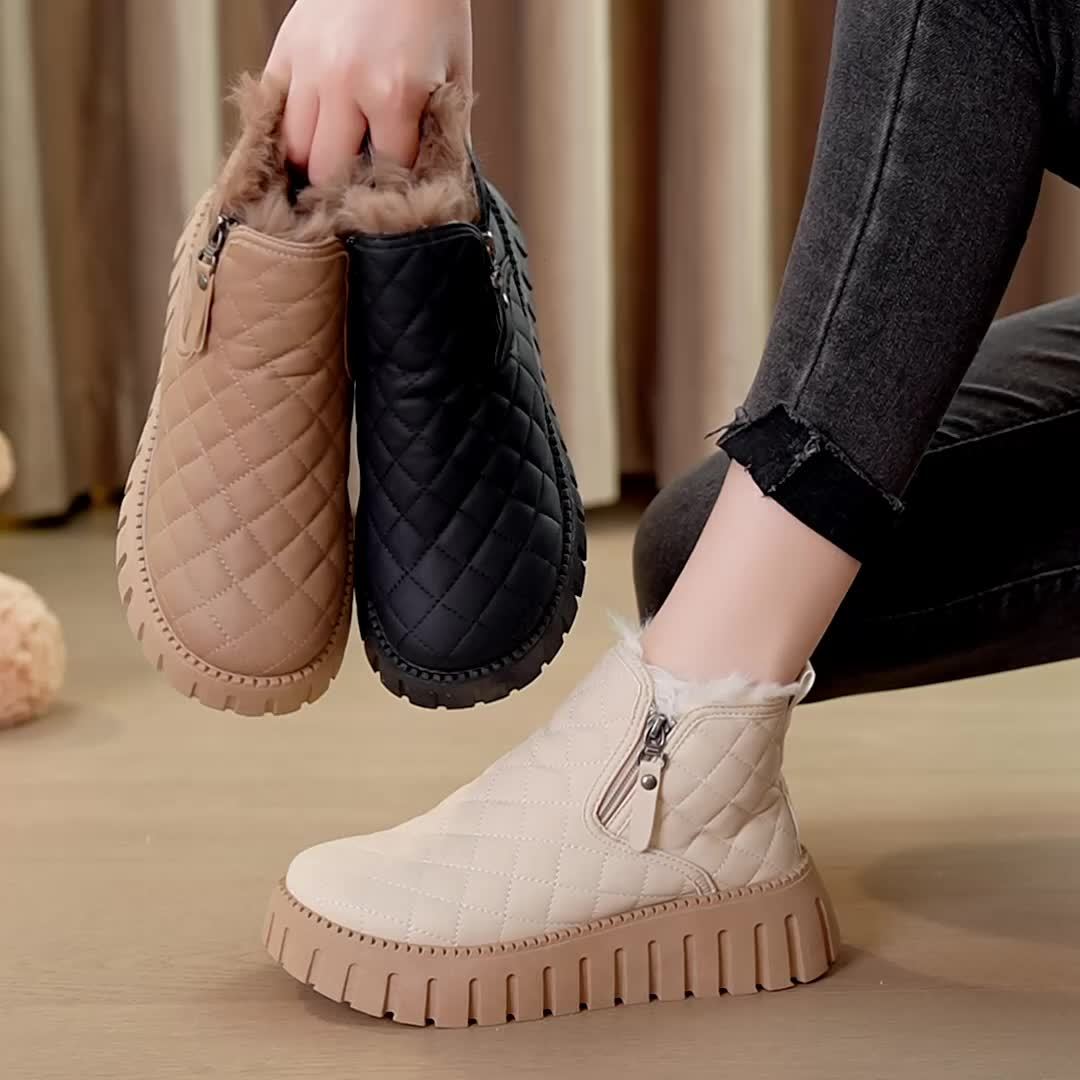 Women's Winter  Boots with Faux Fur Lining & Zipper Closure - PU Cover Round-Toe Ankle Boots with Cushioned Insole & Arch Support, White//Black/Tan/Beige, Rubber Sole for Ice &  - Casual & Semi-Formal Winter Footwear