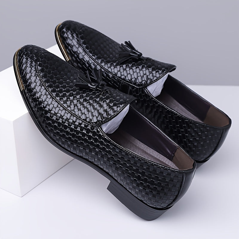 Men's Casual Woven Pattern Loafers with Pointed Toe
