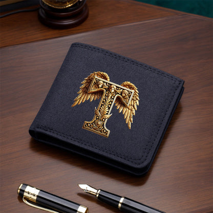 1pc Men's Short Canvas Initial Name Wallet, Zippered Denim Wallet for Men, Plain Ultra-Thin Letter Wallet for Men