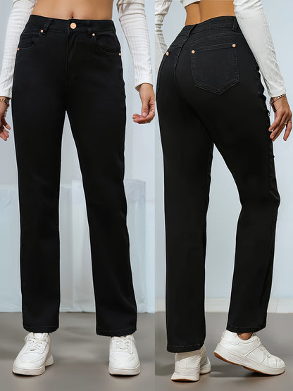 Women's Black High-Waist Skinny Straight Leg Jeans