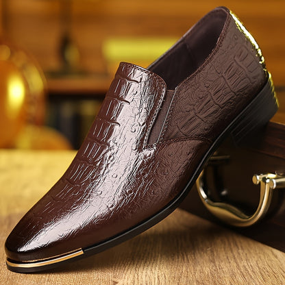 Men's Crocodile-Embossed Slip-On Brogue Business Casual Shoes