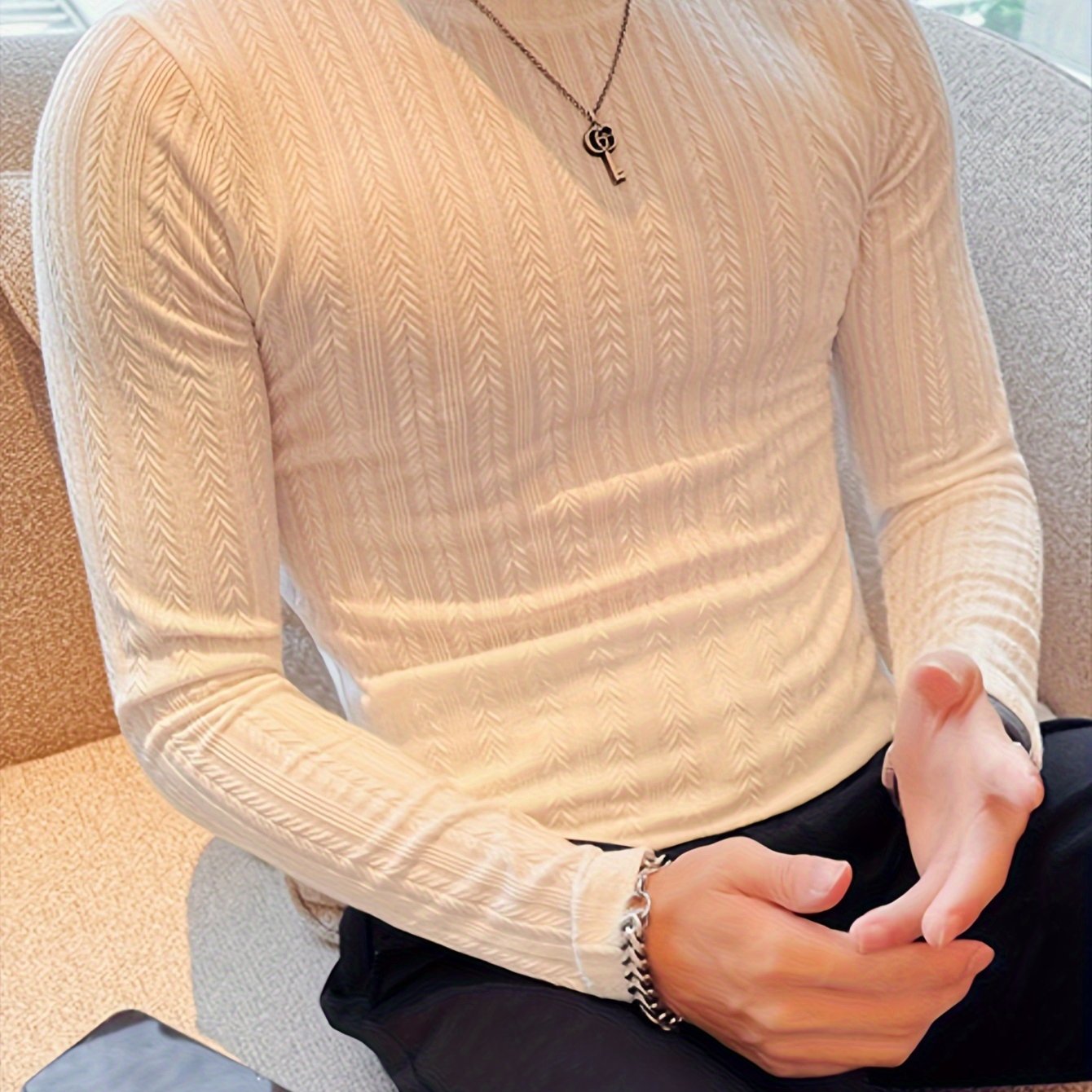 Men's Slim-Fit Long Sleeve T-Shirt - Casual  Stylish, Perfect for Fall/Winter, Machine Washable