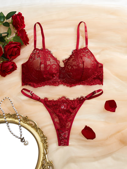 Women's Sexy Solid Lace Underwire Lingerie Set