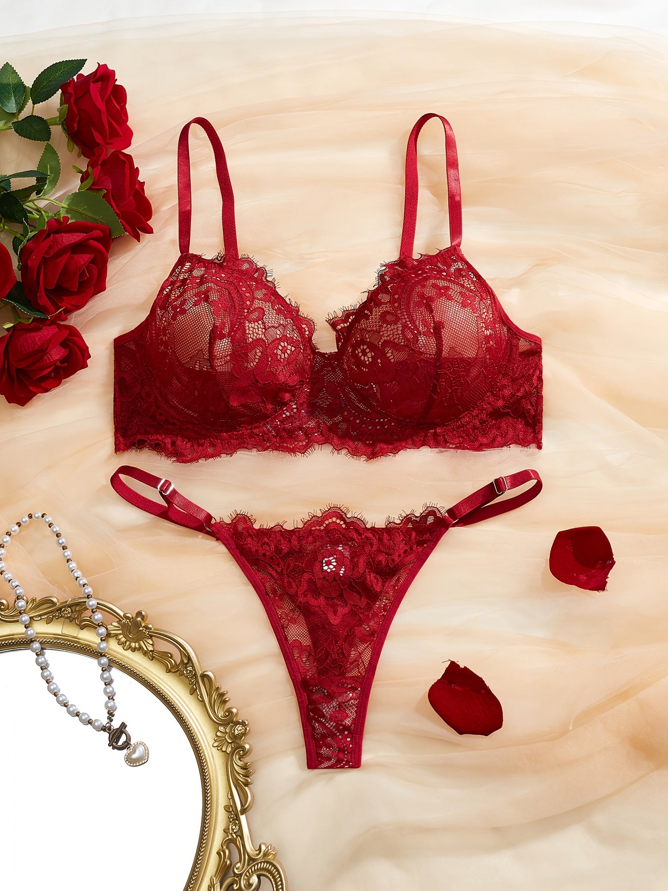 Women’s Sexy Lace Underwire Lingerie Set with Medium Support