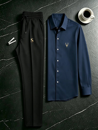 Men's Casual Long Sleeve Shirt & Drawstring Pants Set