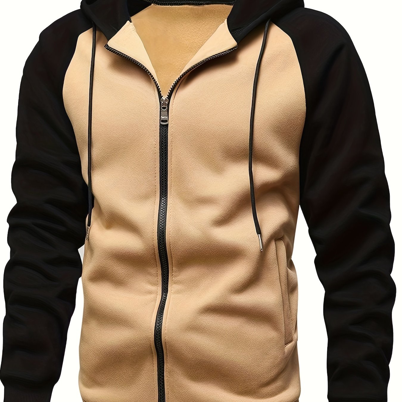 Men's Autumn and Winter Zipper Sweater Contrast Color Shoulder Sleeve Hoodie