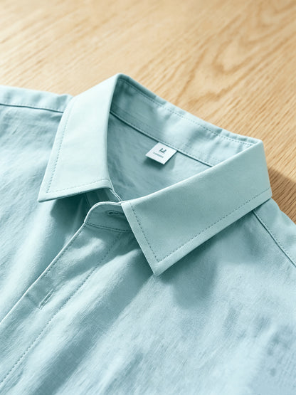 Men's Casual Button-Up Shirt, Cotton-Linen Blend, Short Sleeve